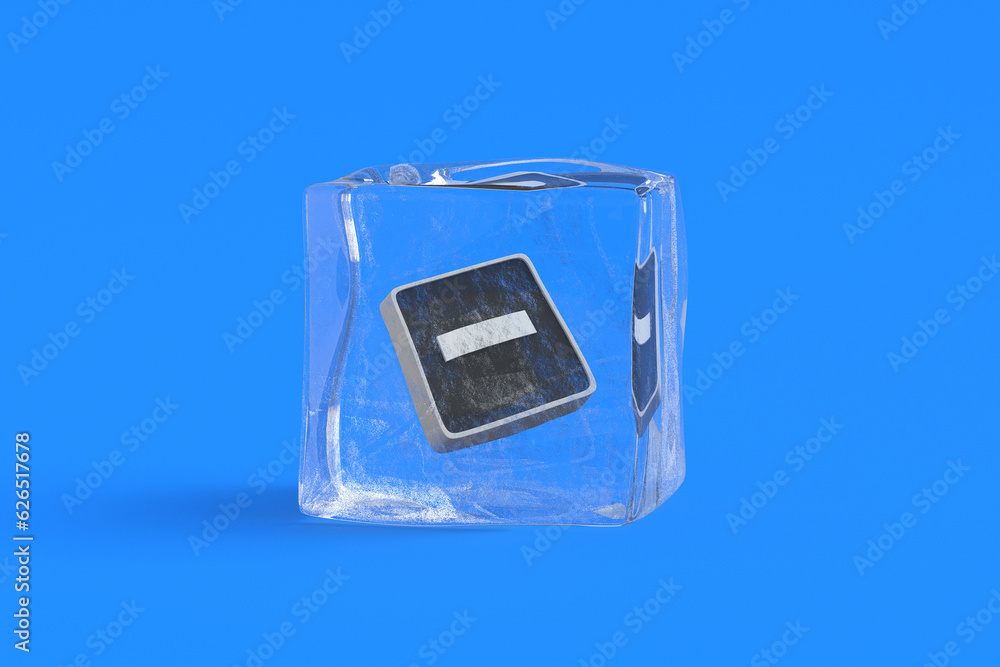 Mathematical symbol minus in ice cube. 3d illustration Mathematical symbol minus in ice cube. 3d illustration