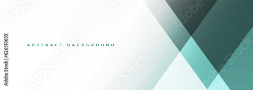White and green modern abstract wide banner with geometric shapes. Dark turquoise and white abstract background. Vector illustration