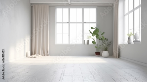 empty new white room scandinavian style apartment. © kichigin19