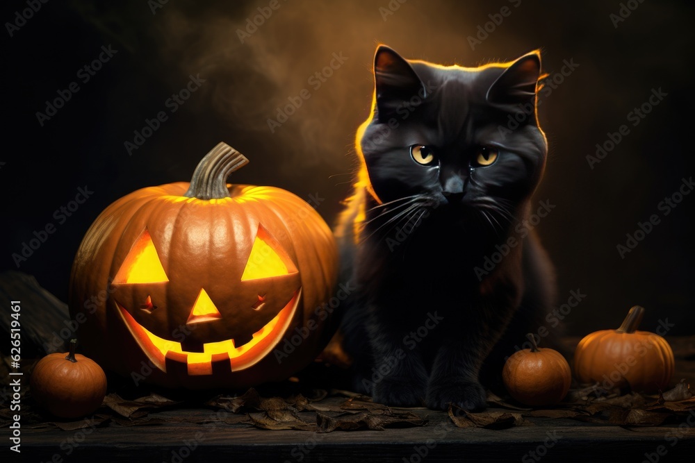 Kitty cat sitting in front of a full moon. Generative AI Kitty cat sitting in front of a full moon. Generative AI