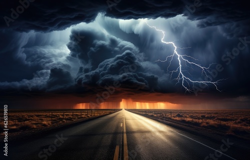 Thunderous Asphalt Road in a Storm