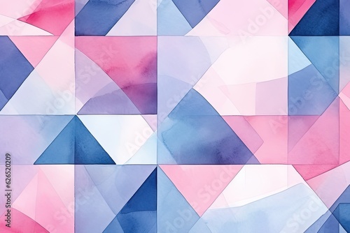 Blue and pink watercolor geometric composition art, generative artificial intelligence