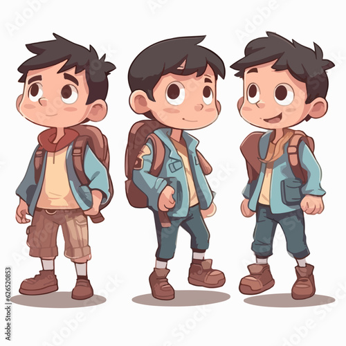 Vector illustration of a child adventurer, dressed for adventure, cartoon pose.