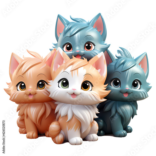 Cute Happy Baby 3d Cats Illustration
