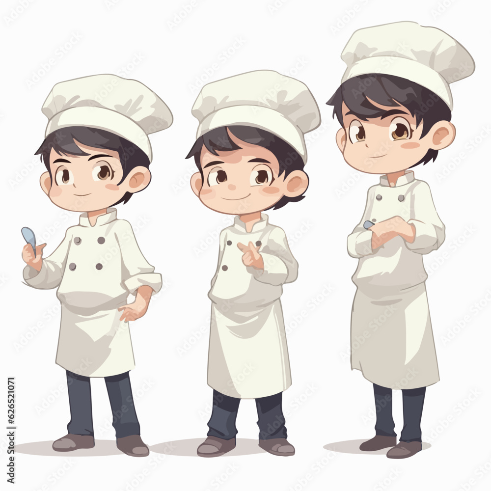 Chef kid with culinary attire, vector pose, young boy, cartoon style. Chef kid with culinary attire, vector pose, young boy, cartoon style.