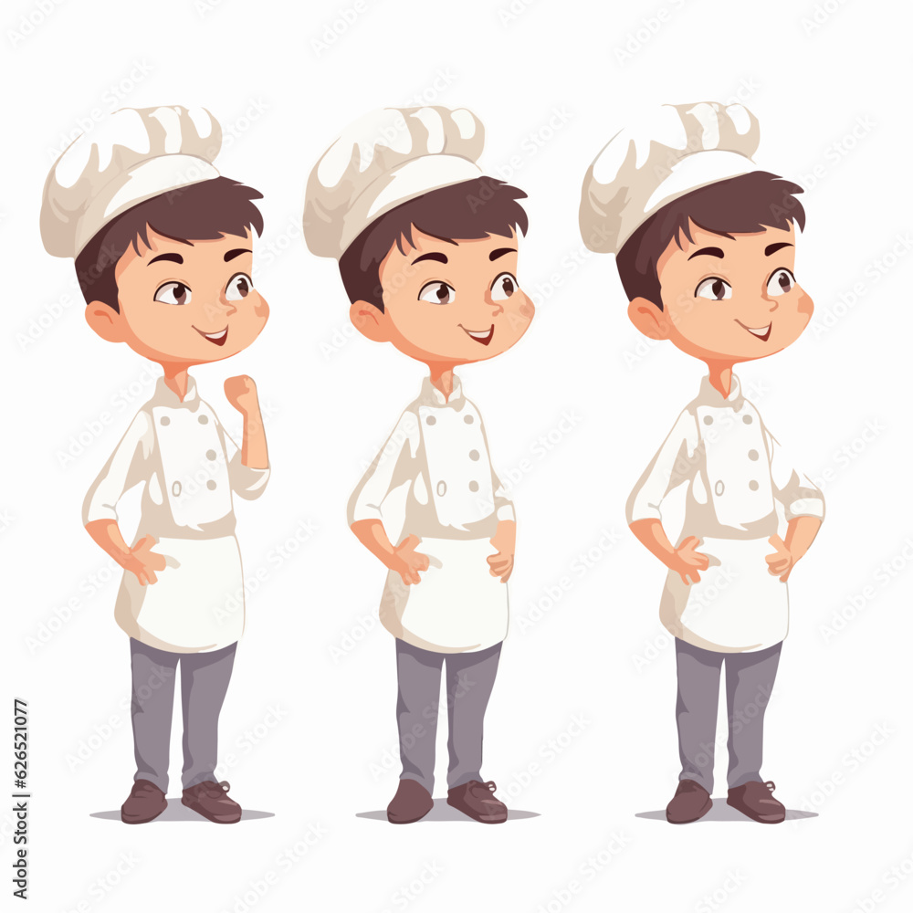 Chef kid with culinary outfit, vector pose, young boy, cartoon style. Chef kid with culinary outfit, vector pose, young boy, cartoon style.