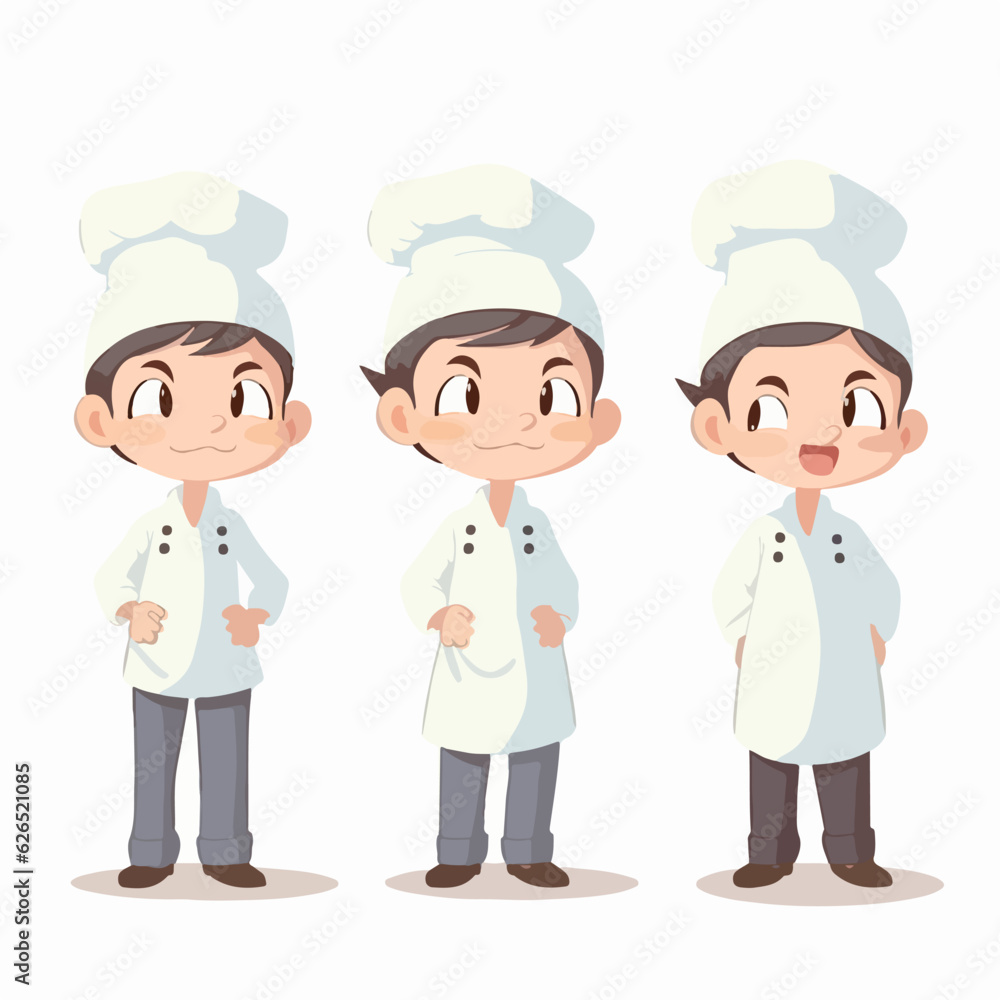 Boy in chef attire, cartoon illustration, vector pose, young child. Boy in chef attire, cartoon illustration, vector pose, young child.