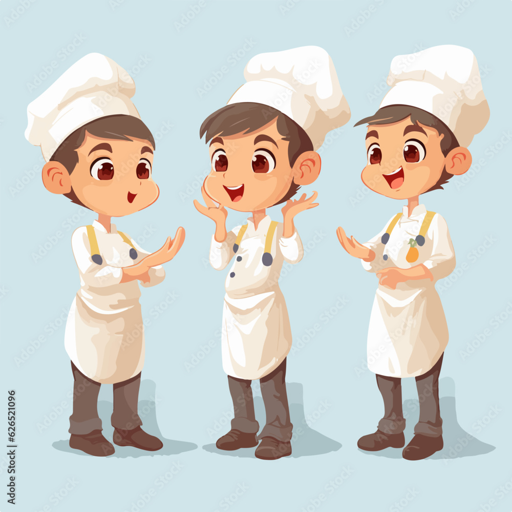 Cartoon boy dressed as a chef, vector pose, young kid, cartoon style. Cartoon boy dressed as a chef, vector pose, young kid, cartoon style.