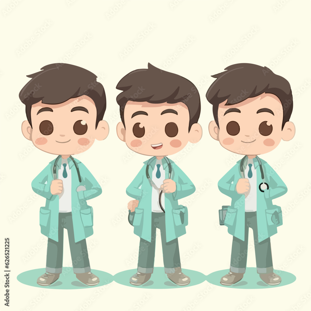 Vector illustration of a young doctor boy, dressed for medicine, cartoon pose.