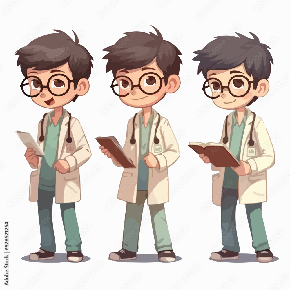 Cartoon of a boy in doctor outfit, vector illustration, young child, pose. Cartoon of a boy in doctor outfit, vector illustration, young child, pose.