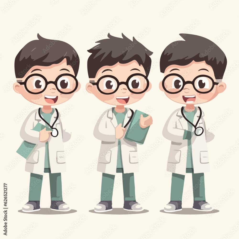 Doctor boy with medical outfit, vector pose, little child, cartoon illustration. Doctor boy with medical outfit, vector pose, little child, cartoon illustration.