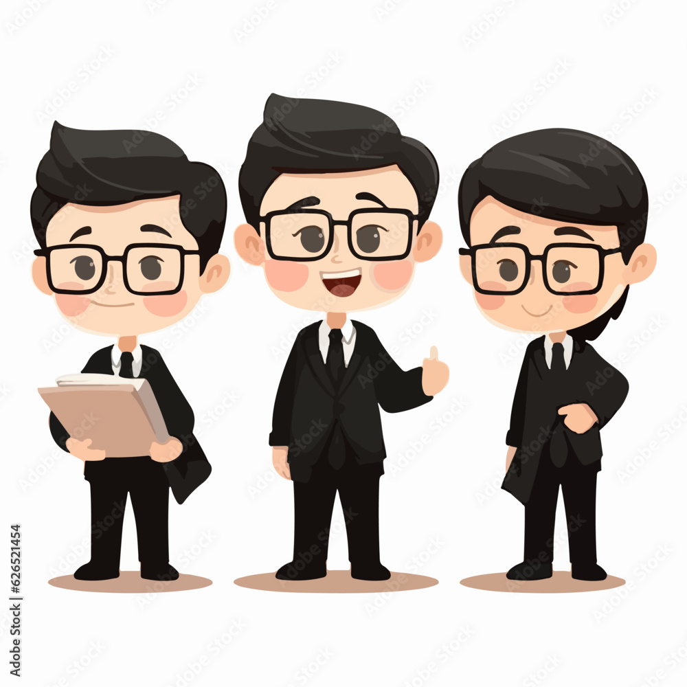 Lawyer boy wearing legal gear, vector cartoon, young kid, multipose. Lawyer boy wearing legal gear, vector cartoon, young kid, multipose.