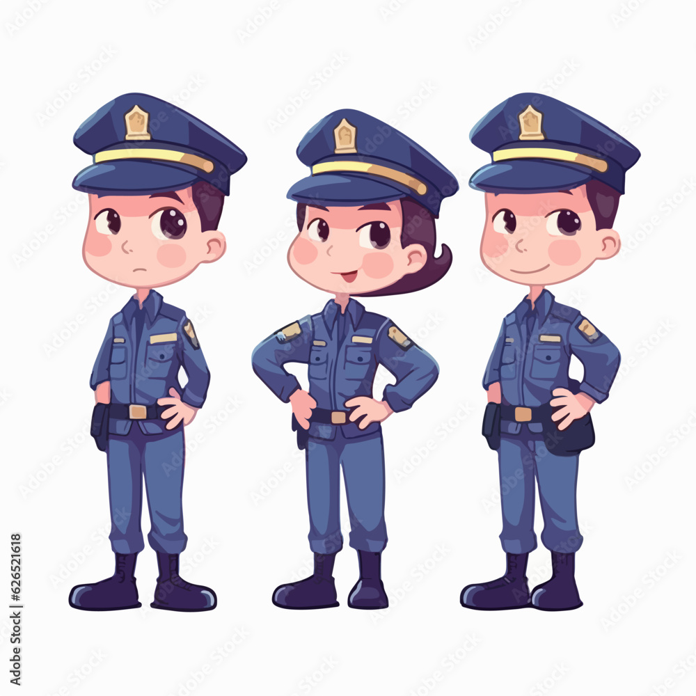 Cartoon boy dressed as a police officer, vector pose, young kid, cartoon style. Cartoon boy dressed as a police officer, vector pose, young kid, cartoon style.