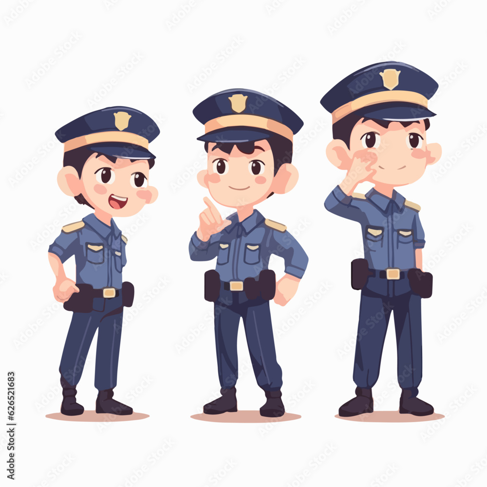Vector illustration of a young police boy, dressed for duty, cartoon pose. Vector illustration of a young police boy, dressed for duty, cartoon pose.