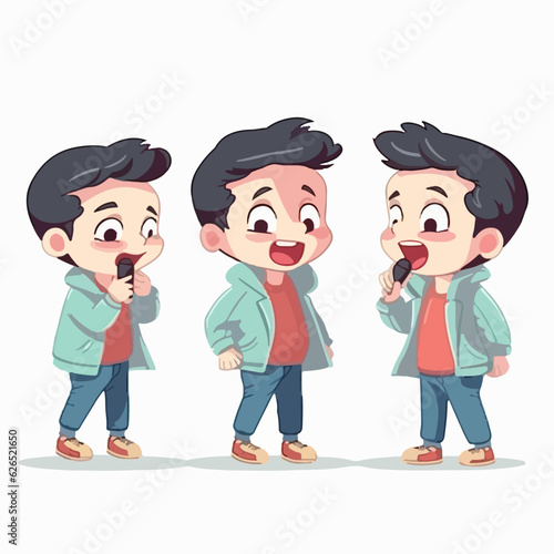 Vector of a boy popstar, dressed in a stylish outfit, young kid, cartoon style.