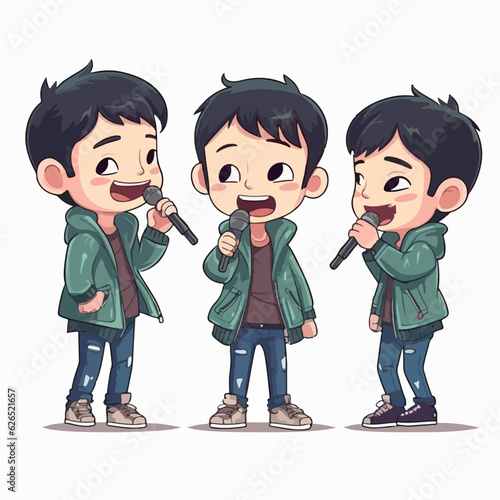 Cartoon of a boy as a popstar, vector illustration, little child, cartoon style.