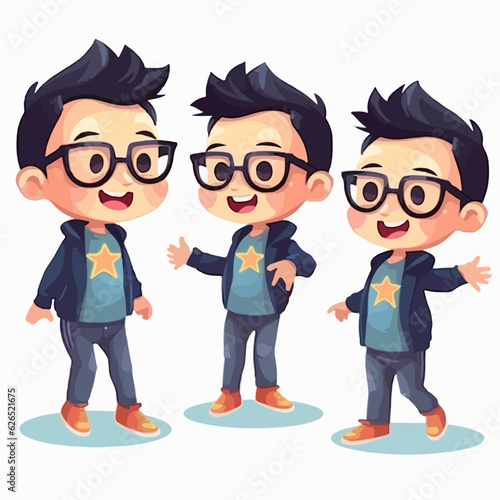Cartoon of a boy with a stylish outfit, vector illustration, little child, pose.
