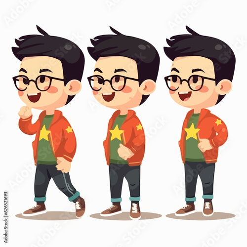 Cartoon boy dressed as a popstar, vector pose, young kid, cartoon style.