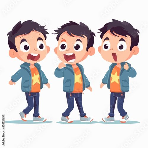 Boy popstar dressed in trendy gear, vector cartoon, young child, cartoon style.