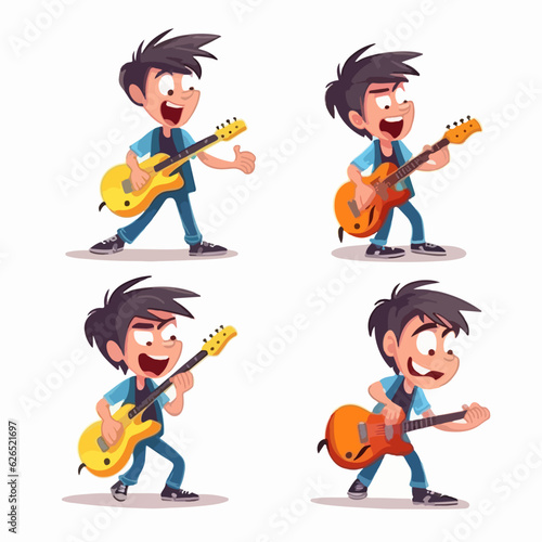 Cartoon of a boy as a rockstar, vector illustration, little child, cartoon style.