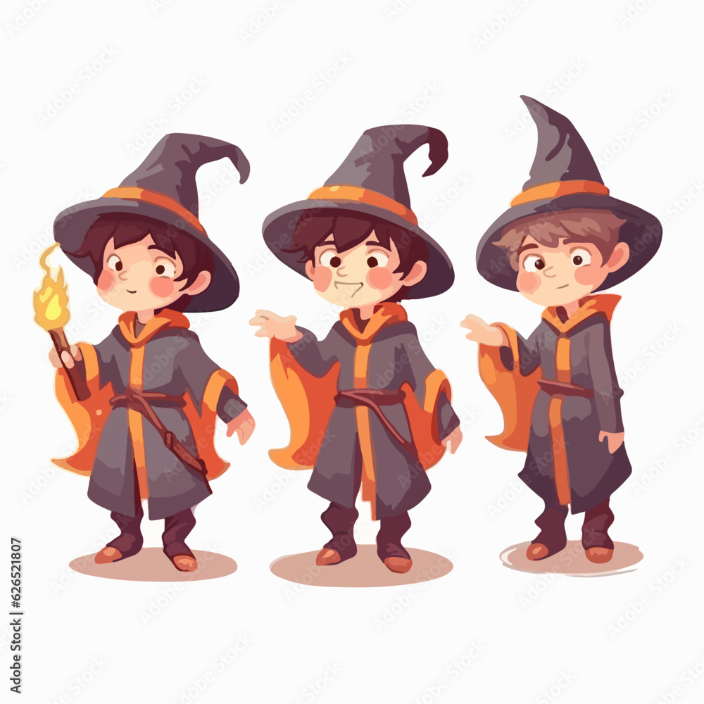 Vector illustration of a young wizard boy, dressed for magic, cartoon pose. Vector illustration of a young wizard boy, dressed for magic, cartoon pose.