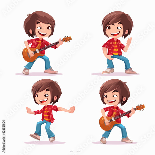 Vector illustration of a young rockstar boy, dressed for the stage, cartoon pose.