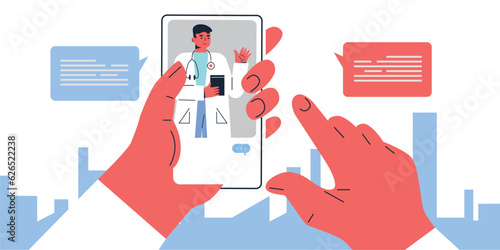 Family Doctor on Smartphone. Physician Discusses Medical Exam Results and Healthy Lifestyle.