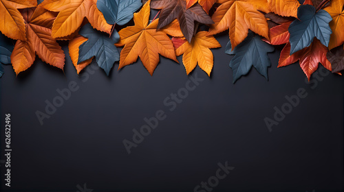 Brown Yellow Orange Navy Dry Autumn Leaves Frame Dark Background