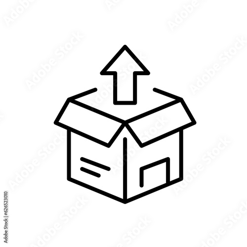 Receiving and unpacking a parcel. Home delivery shipment. Pixel perfect, editable stroke icon