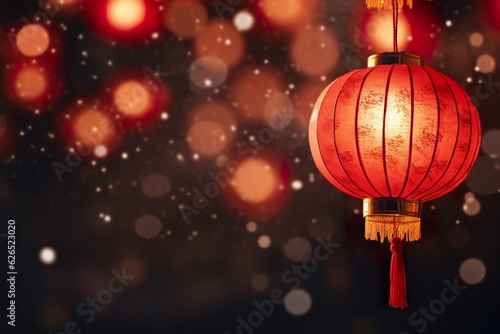 Chinese red lantern on the night of Chinese New Year of happiness background