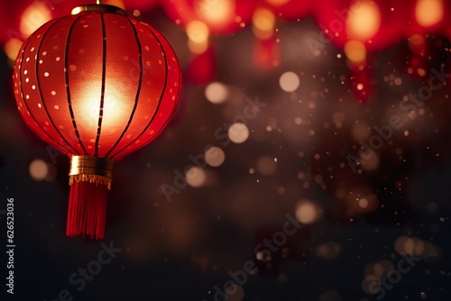 Chinese red lantern on the night of Chinese New Year of happiness background