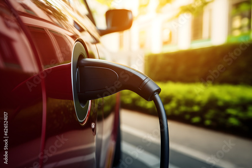 Electric car charger in a private house in the parking lot