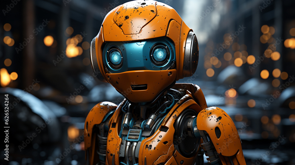 orange robot with helmet. Generative Ai. orange robot with helmet. Generative Ai.