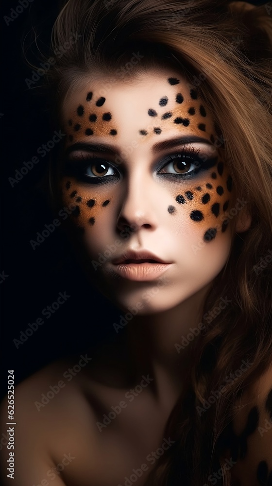 Leopard makeup of girl. Generative AI Leopard makeup of girl. Generative AI