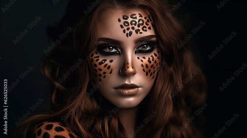 Leopard makeup of girl. Generative AI Leopard makeup of girl. Generative AI