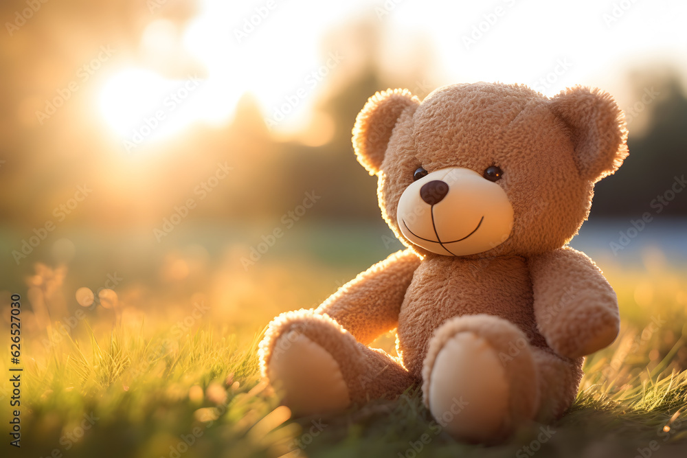 Teddy bear toy sitting at sunset Teddy bear toy sitting at sunset