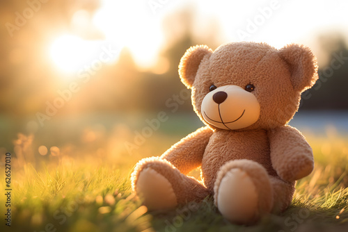 Teddy bear toy sitting at sunset © ZayNyi