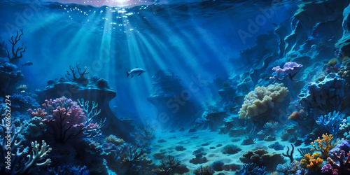 Undewater world landscape  reef  sea bottom with corals and seaweeds