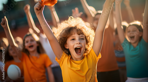 Fototapeta Naklejka Na Ścianę i Meble -  Children celebrate victory in a sports competition