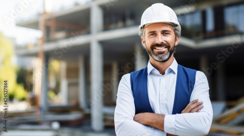 Successful male architect at a building site with arms crossed