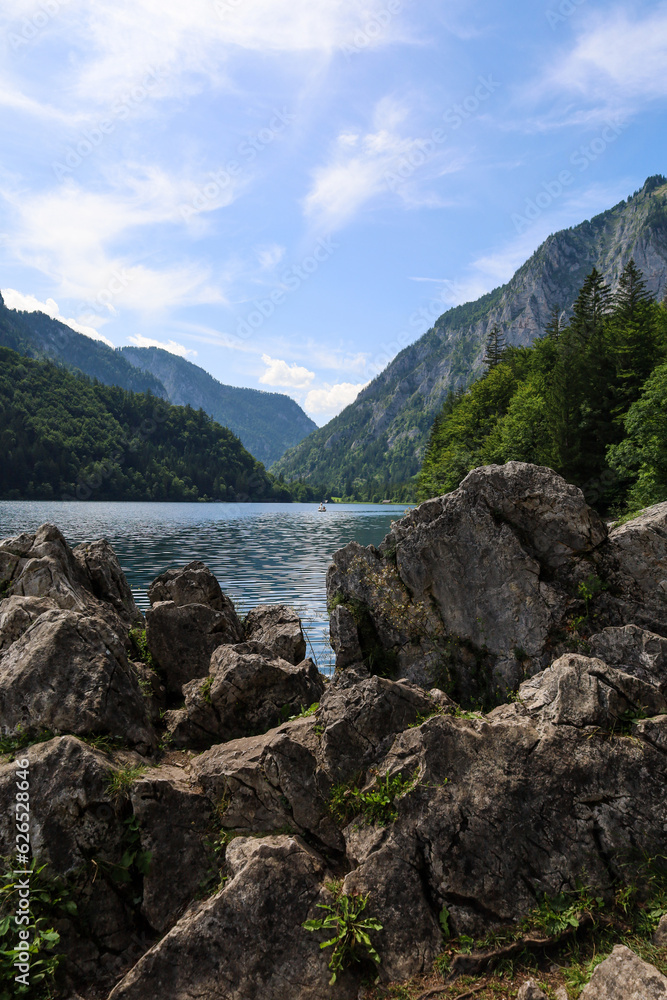 Obraz premium leopoldsteinersee, Austria. The Leopoldsteinersee is a mountain lake in Styria, in the east of Austria