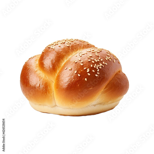 Round sandwich bun with sesame seeds isolated on white, genarative ai