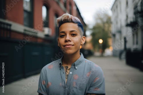 Portrait of a queer person, lesbian, non-binary, androgynous, transgender. Pride month concept. photo