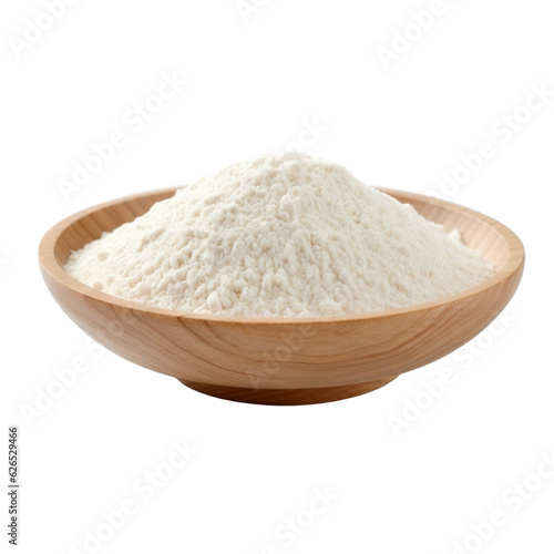 Organic white rice or jasmine rice in a wooden bowl isolated on a white background, png image