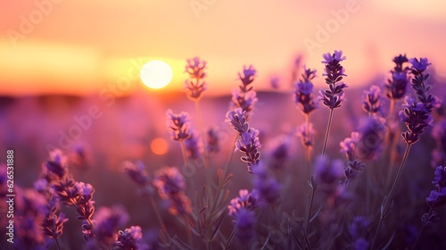 Photo Sunset over lavender field.
