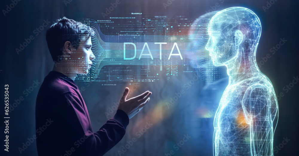 custom made wallpaper toronto digitalRobotics or ai artificial intelligence connecting data with human.Chat bot software network.big data and transfer protocol system.Neuralink with smart brain.ai generative technology