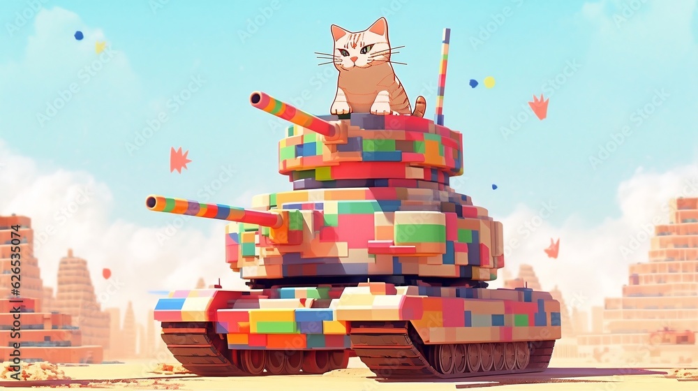Cartoon Cat driving a Toy Tank through the Desert Stock Illustration ...