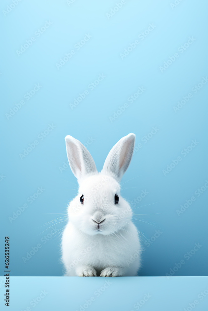 Generative ai: White rabbit on pastel blue background 3d Generative ai: White rabbit on pastel blue background 3d