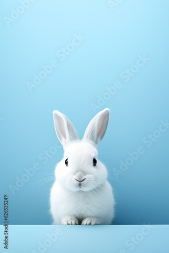 Generative ai: White rabbit on pastel blue background 3d © Richi Pérez