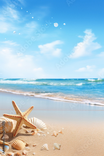 Generative ai: Vacation concept starfish and seashells on the beach